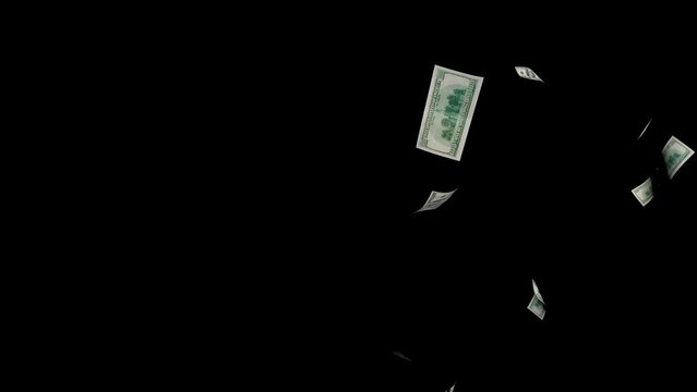 Money Falling - Dollar bills falling down from the sky, Slow motion. Money rain 3D background in 4k. Slow Motion money raining, Banknotes slowly fall down on a full screen. money rain backgroun