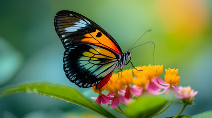 Obraz premium A close-up of a colorful butterfly on a flower background