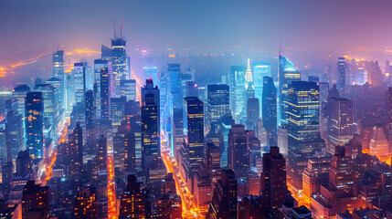 Fototapeta na wymiar A bustling urban skyline at night background
