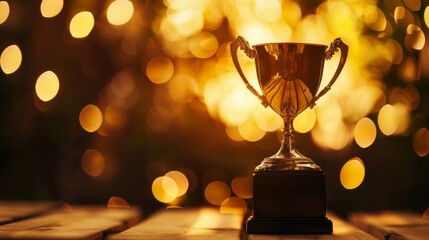 A trophy displayed in a way that plays with perspective and incorporates bokeh to enhance the mood - obrazy, fototapety, plakaty