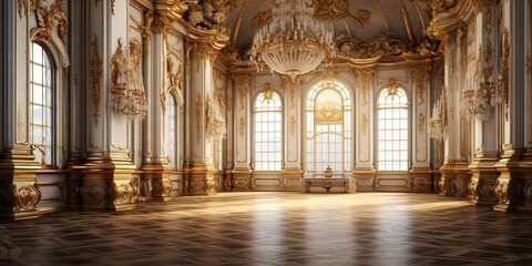 Fototapeta premium A classic extravagant European style palace room with gold decorations. Realistic illustration. wide format
