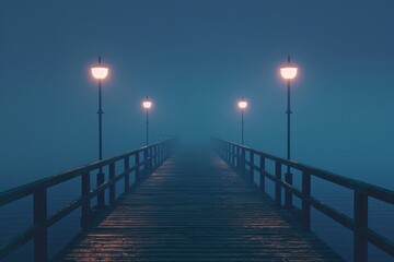 a dock with lights on it