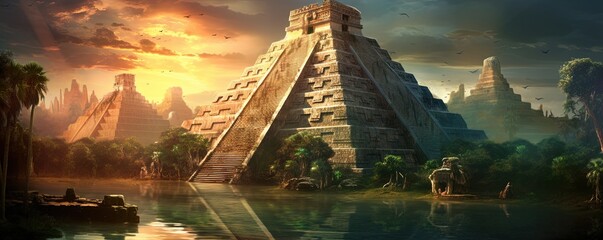 Mayan pyramid of Kukulcan El Castillo. - obrazy, fototapety, plakaty