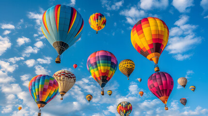 Obraz premium Hot air balloons ascending in a sky filled with colors background