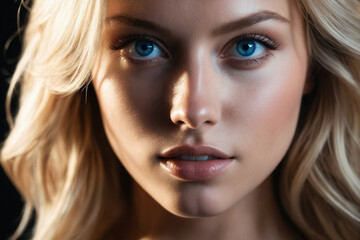 Naklejka premium Close-up portrait of blonde model with blue eyes