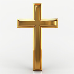 Isolated on a white background is the golden Christian cross. Illustration in 3D rendering,Golden Christian Cross in 3D rendering: Isolated on a Background
