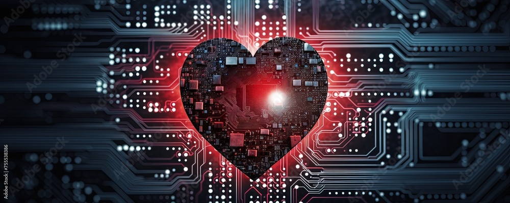 Fototapete heart shape computer cell phone micro chips. valentine motherboard. data ram. circuitry processor. t