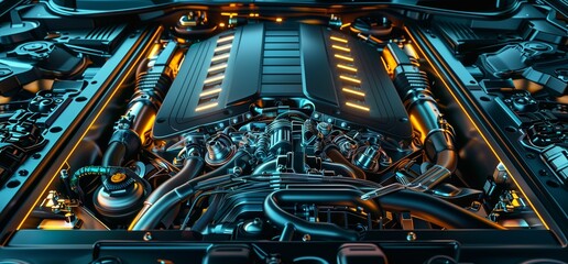 Closeup photo of a clean motor block