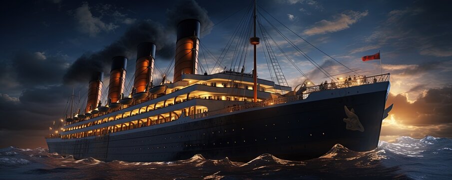 Extremely detailed and realistic high resolution illustration of the old passenger ship Titanic
