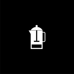  French press icon flat vector illustration for graphic and web design on black background