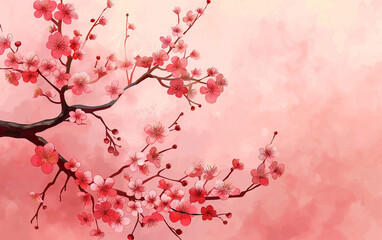 Blossoming Cherry Blossom Branch Background, Symbolizing Renewal and Springtime Beauty