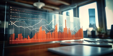 A graph in a office environment background. Shallow depth of field. Numbers, statistical data