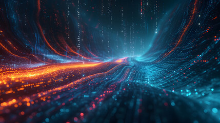 Create an abstract representation of cyberspace, with data streams and digital entities existing in a surreal, ephemeral landscape