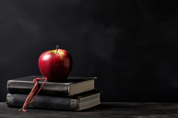 Shiny red apple on vintage books, concept of education and knowledge - Powered by Adobe
