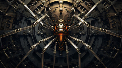 A mechanical spider weaving a web of energy  interior   interior - Powered by Adobe