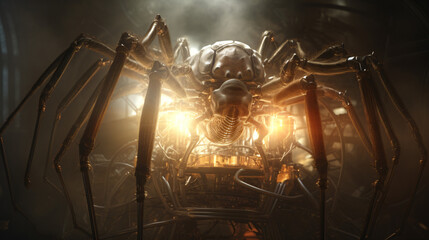 A mechanical spider weaving a web of light  interior   interior interior