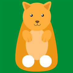 Cute cartoon cat sitting on a green background. Vector illustration.