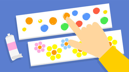Painting palette with colorful paints. Flat style. Vector illustration.