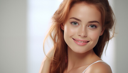 Naklejka premium beautiful young smiling woman on a white background. 