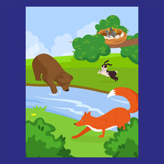 Animals in the park. Vector illustration of a flat design.