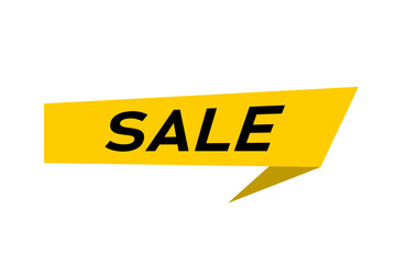 Sale - yellow folded paper ribbon banner with black label. E-shop or retail discounts promotion. Solid vector illustration.
