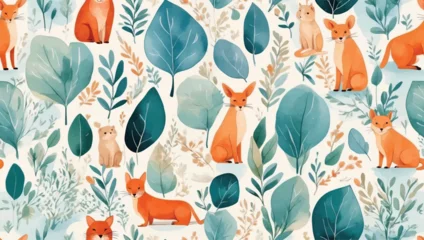 Keuken foto achterwand Boho dieren Beautiful seamless vector floral pattern with animals and tropical leaves flowers, spring summer background, palm leaves, jungle leaf, Wild animals, bird, Exotic wallpaper, Hawaiian, watercolour style