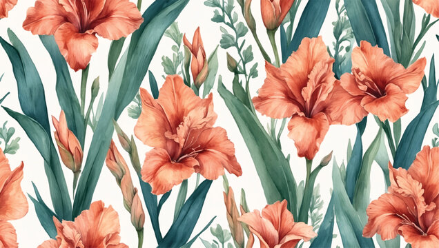 Beautiful seamless vector floral pattern, spring summer background with tropical flowers, palm leaves, jungle leaf, Alstroemeria flower, Exotic wallpaper, Hawaiian style, watercolour style