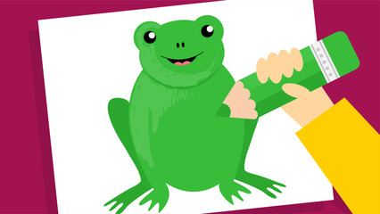Frog holding a water bottle. Vector illustration in cartoon style.