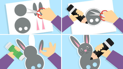 Step-by-step making of the Rabbit applique. Vector illustration in the style of flat design. Vector illustration.