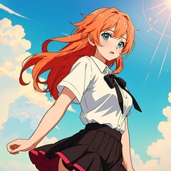 Beautiful anime girl in vibrant color grading