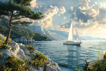 Gordijnen a sailboat on the water © Alex