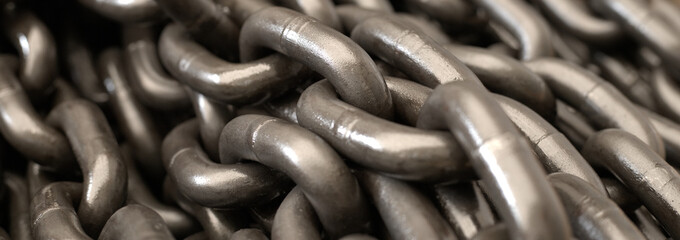 Thick metal chain. iron chain. Heavy steel chain closeup.