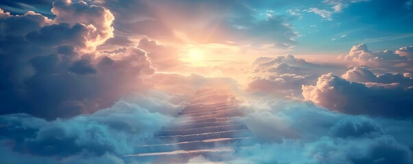 The Path of Spiritual Enlightenment: Ascending to Heavenly Realms. Concept Spiritual Journey, Heavenly Realms, Enlightenment Path, Sacred Transformation, Inner Peace