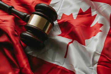 A judges gavel hammer with a Canadian flag. law and order - obrazy, fototapety, plakaty