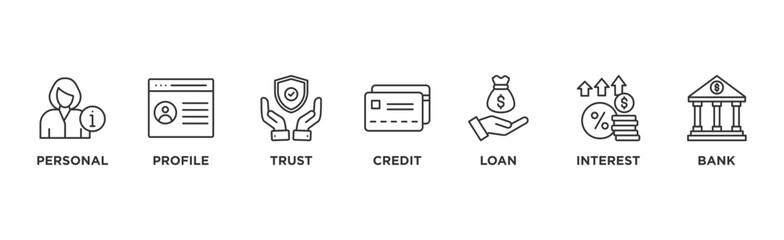 Microcredit banner web icon vector illustration concept with icon of personal, profile, trust, credit, loan, interest and bank	