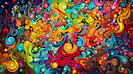 A psychedelic pattern of swirling shapes  