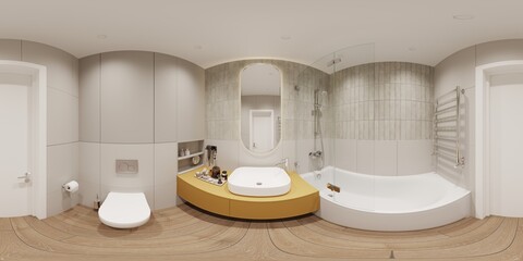 Full spherical seamless hdri 360 panorama in equirectangular projection in interior of bathroom in...