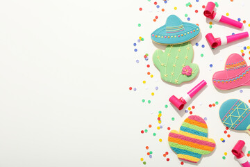 Cinco de Mayo celebration concept, festive decorations on a white background
