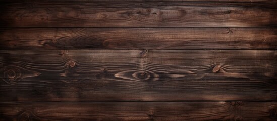 Fototapeta premium A wooden wall with a dark brown color serves as a textured background. The woods grain is visible and adds a rustic touch to the space.