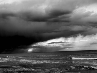 storm and rain over the sea