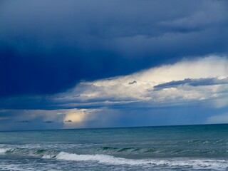 storm and rain over the sea