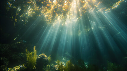 Sunlight filtering down to illuminate the underwater scene background