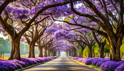 Beautiful street covered by Jacaranda trees