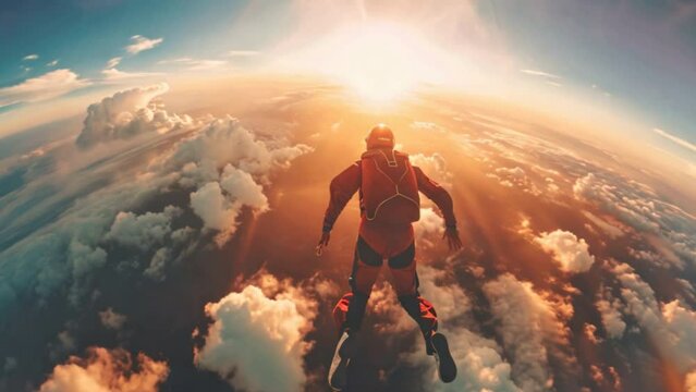 A skydivers jumps out of a plane to explore the aerial landscape.	
