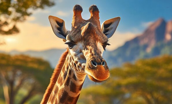 Close up detailed  facial image of a Giraffe