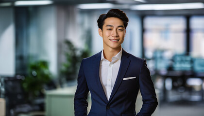 Handsome asian business man, ceo or employee - obrazy, fototapety, plakaty