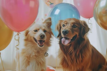 Animal cat and dog birthday balloons celebration