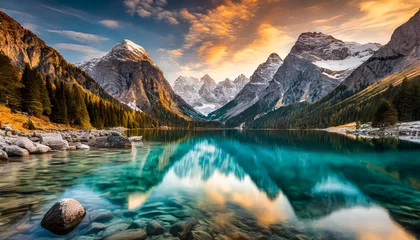 Foto op Canvas Splendous picture-perfect lake or river surrounded by mountains © Ooga Booga