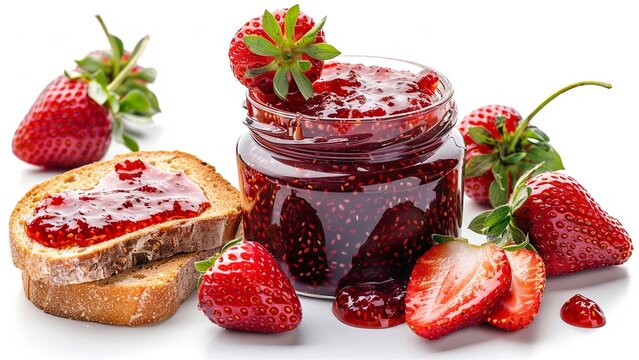 Strawberry jam on the bread. Strawberry jam. Generative AI.