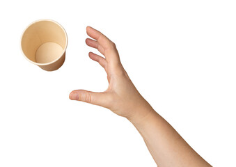 Hand Holds Cup Isolated, Empty White Cup in Hands, Coffee Mug, Teacup, Hot Beverage Mockup